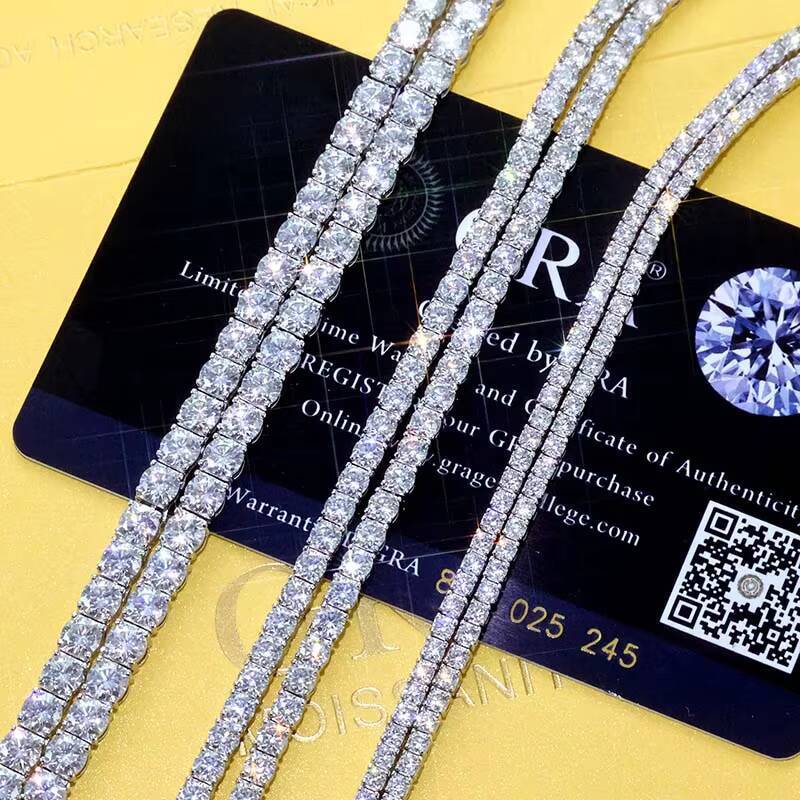 Factory Wholesale 3mm 4mm 5mm 65mm Vvs Moissanite Brilliant Cut Hip Hop Tennis Chain Necklace 925 Silver Rose Gold Plated