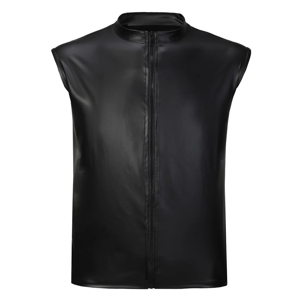 Mens Leather Vest Elastic Fashion PU Leather T-Shirts Bikers Tank Tops Streetwear 260306