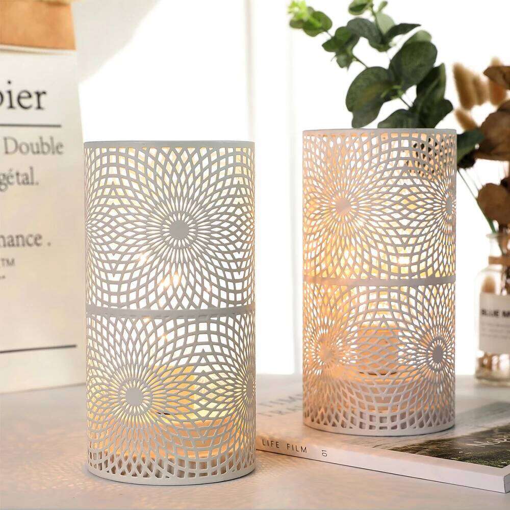 2 Pack Modern Nordic Cylinder Table Lamp Night Light Candle Holder for Bedroom Illumination Warm White Gift Room Decor XJ260305