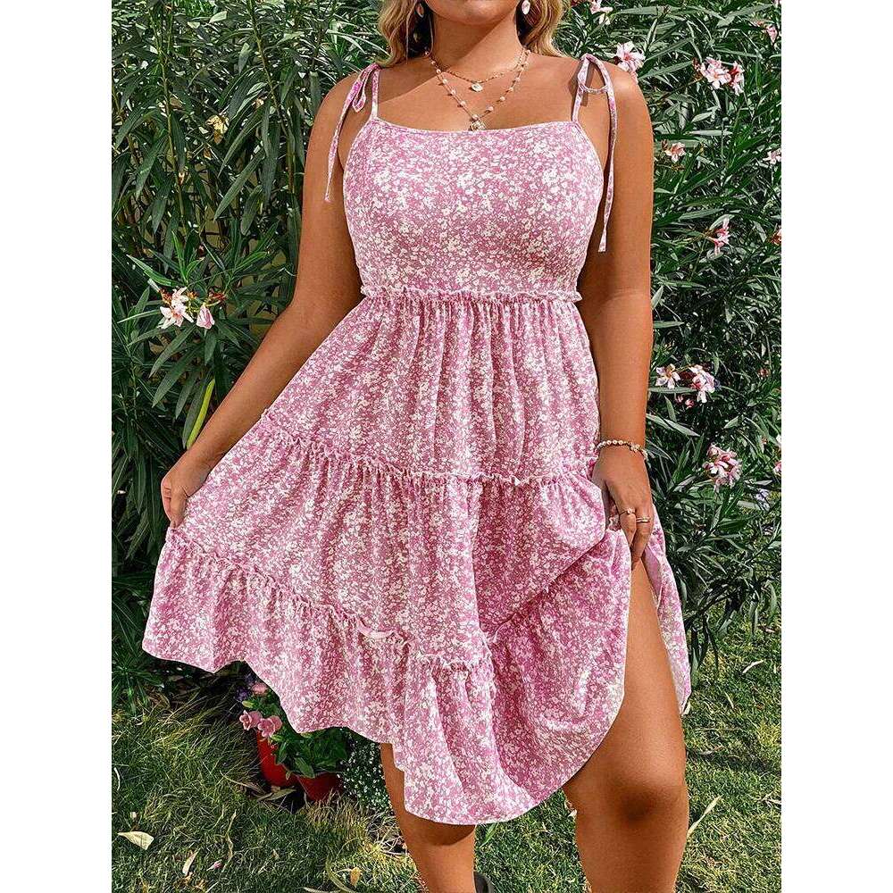 Plus Size Women's Mini Floral Dresses Half Bodycon Short Sleeve Sling Comfortable Casual Best Choice for Summer