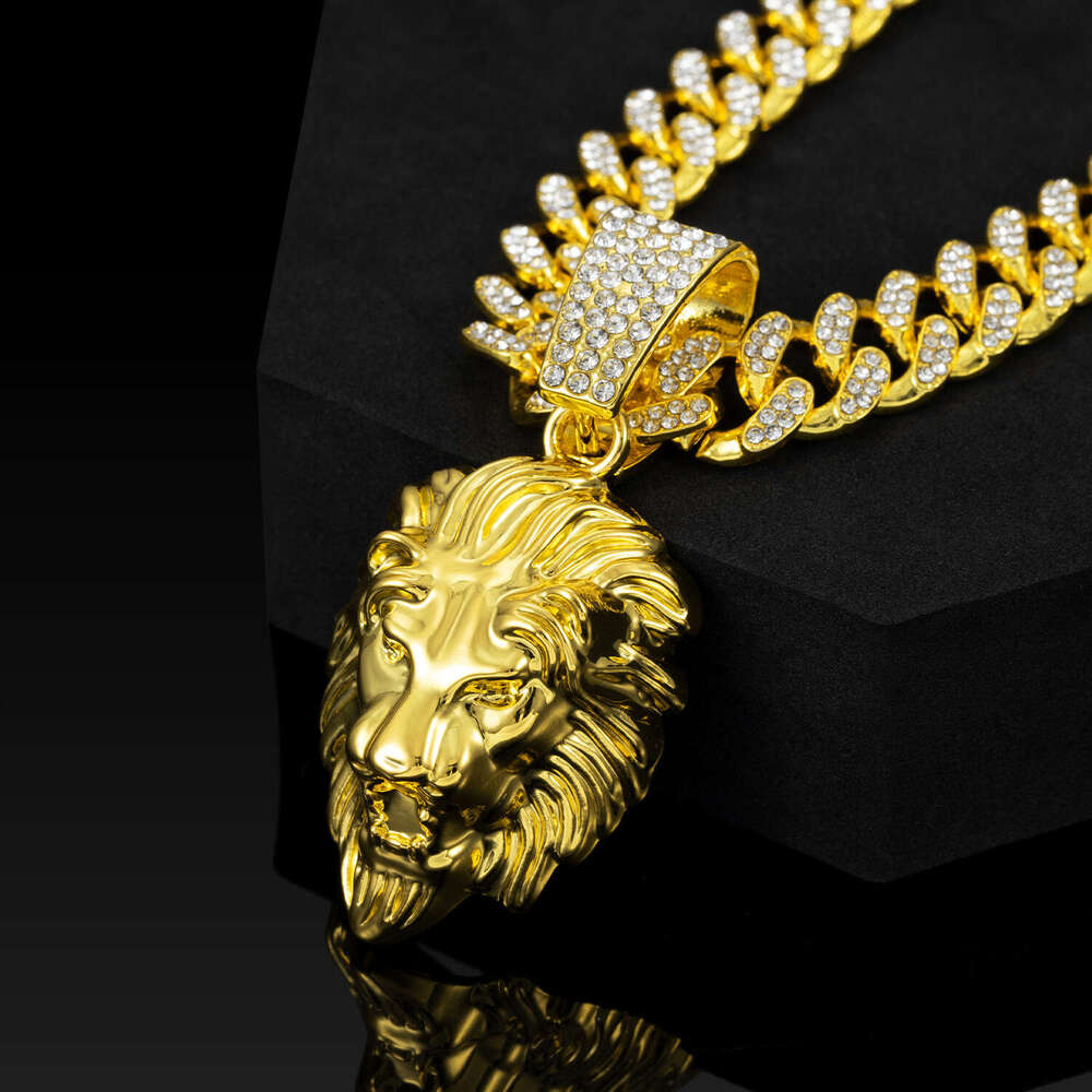 Classic Lion Head Necklace TEMU Amazon Hot Sale Miami Cuban Chain High-Quality Electroplating Quality Assurance