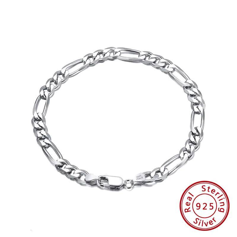 RINNTIN SB66 Wholesale Price of Factory 925 Sterling Silver 5mm 7mm Solid Diamond-Cut Figaro Link Chain Bracelet for Men