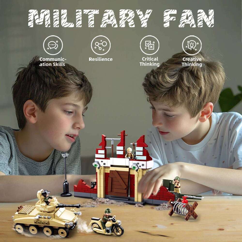 479PCS Military WW2 Tank Fortress Building Blocks Set Mortar Motorcycle Model Bricks Desktop Display Toys For Kids Holiday Gifts Z260305