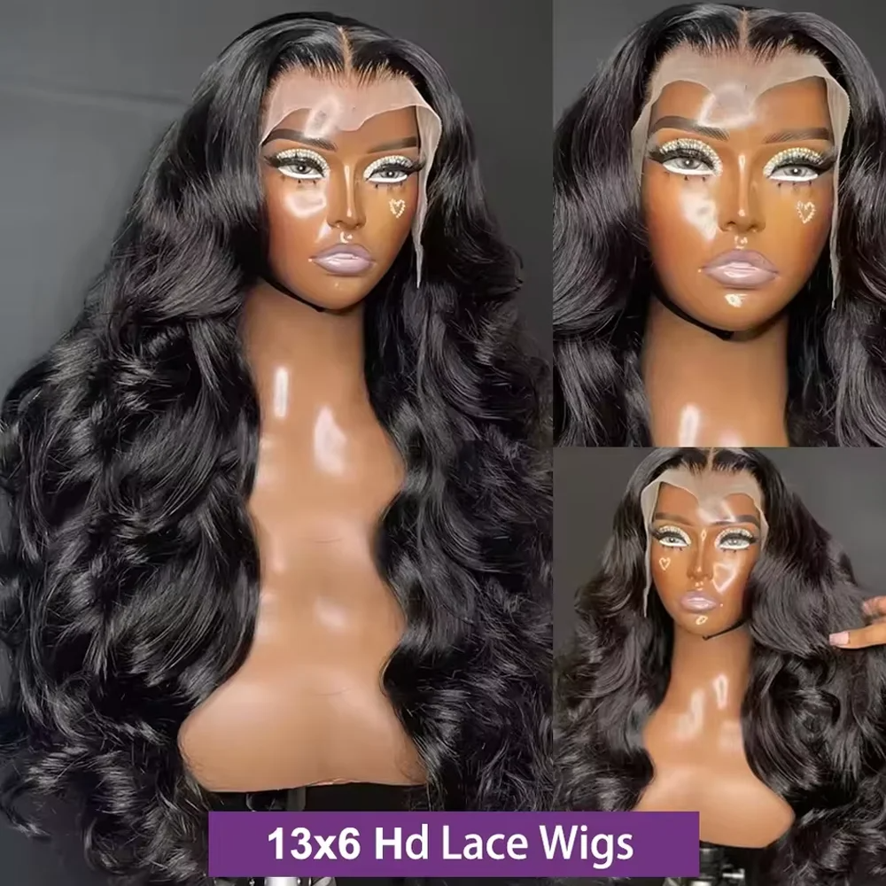 Body Wave 13x6 HD Transparent Lace Front Human Hair Wig 40 Inch Pre Plucked 220 Density Wear and Go Glueless Lace Frontal Wigs for Women