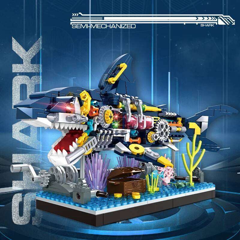 Ocean Shark Biology Building Block set, Marine animal building block toy home with display rack, birthday, holiday gifts Z260305