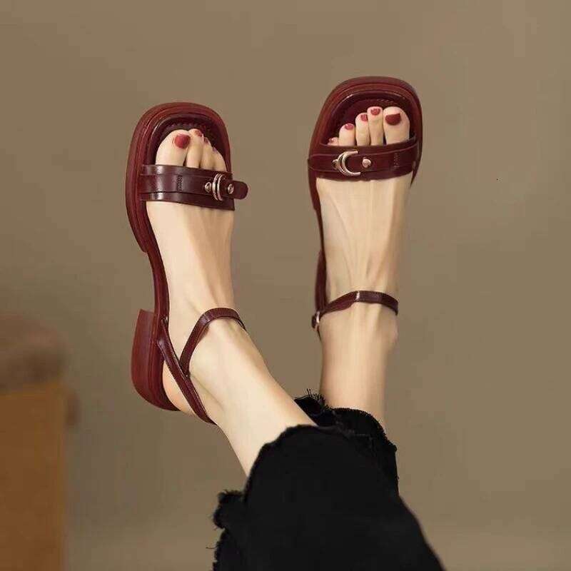 2025 Summer Women Sandals Low Heels Basic Genuine Leather Concise Office Plus Size 35-43 Ladies Casual Outdoor Shoes