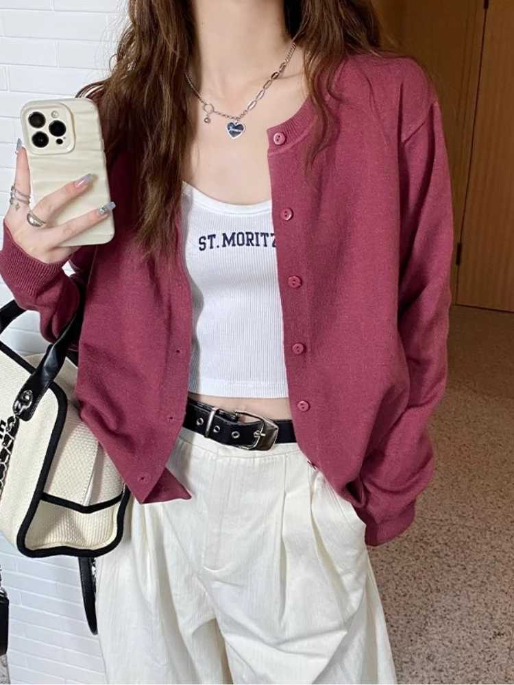 2026 Women Cardigans Sweater Casual Warm Spring Summer O-neck Long Sleeve Single Breasted Slim Fashion Korean Knitwears Tops M260306