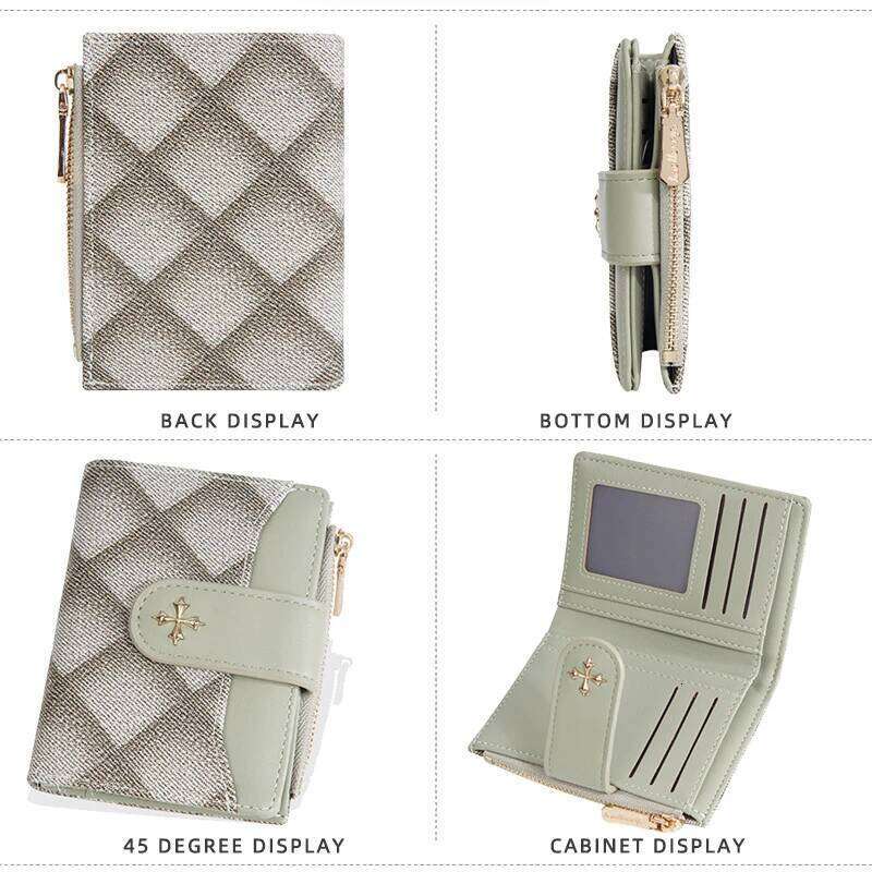 New Women'S Short Small Fragrance Style Two Fold Zero Purse Fashion Diamond Grid Card Holder Woman C260304