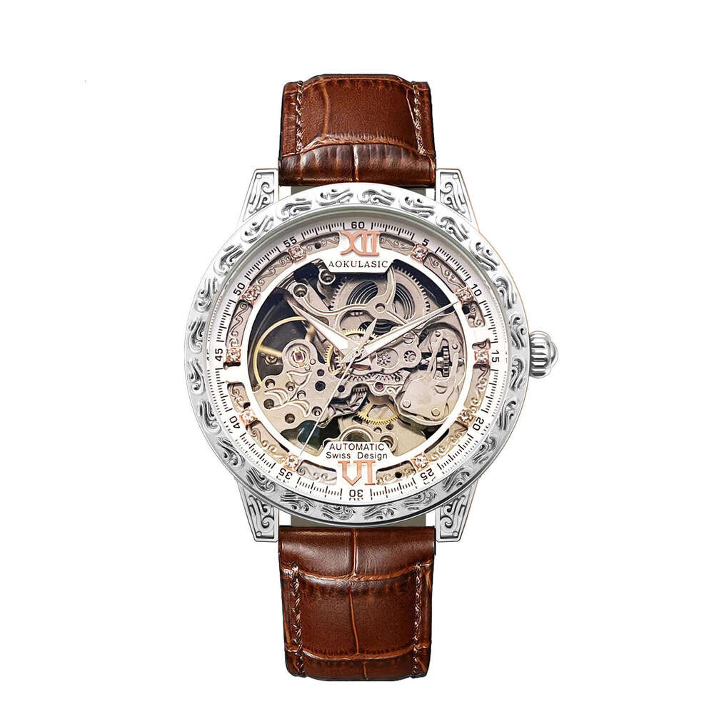 Kaleidoscope New Classical sculpture Automatic Mechanical Retro High-end Leather Men's Watch