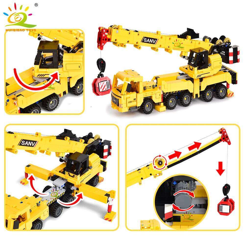 HUIQIBAO MOC Engineering Excavator Crane Truck Building Blocks Vehicle Car Bricks City Construction Toys For Children Boys Z260306