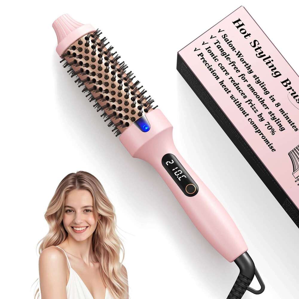 Ionic Thermal Brush Dual Voltage 6 Temperature Settings & LED Digital Display For Curling And Straightening Hot Air Styler 26Y0306