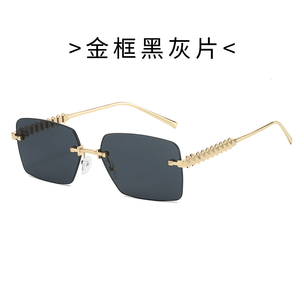25 new models of frameless metal rivet leg sunglasses, European American fashion, stylish unique, high-end sunglasses for men women, simple and exquis