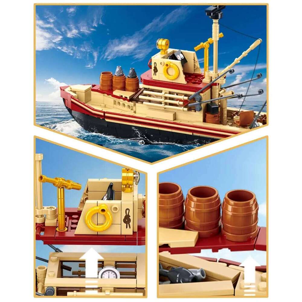 592PCS Shark Fishing Ship Building Blocks Great White Model with Mini Figures Creative DIY Toy Birthday Gift for Kids Adults Z260306
