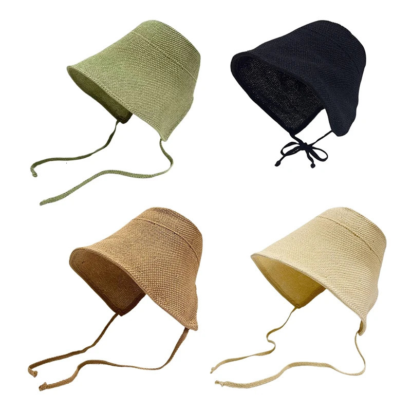 Linen Straw Regency Bonnets Hats For Women Sun Hats Bow Beach Cap Big Wide Brim Cloche Hat Chapeau Femme Lace Up Outdoor Summer 260228