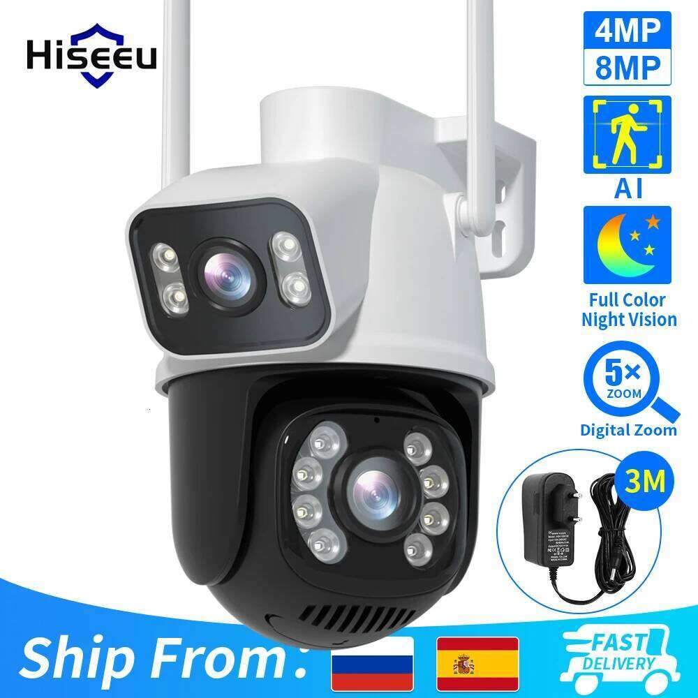 Hiseeu 4K 8MP PTZ Wifi IP Camera Dual Lens 5X Zoom AI Human Detect Wireless Surveillance CCTV Cameras Security Protection 26W0306