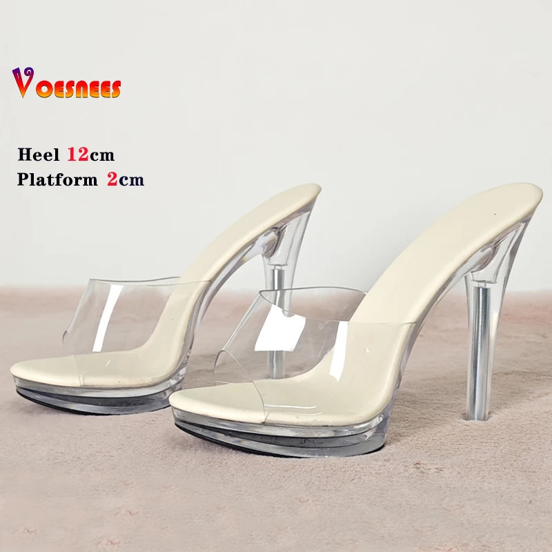 Transparent Slippers Ladies Clear PVC High Heeled Slippers Open Toe Daily Woman Sandals 12cm Sexy Show Crystal Shoes High Heels 260306
