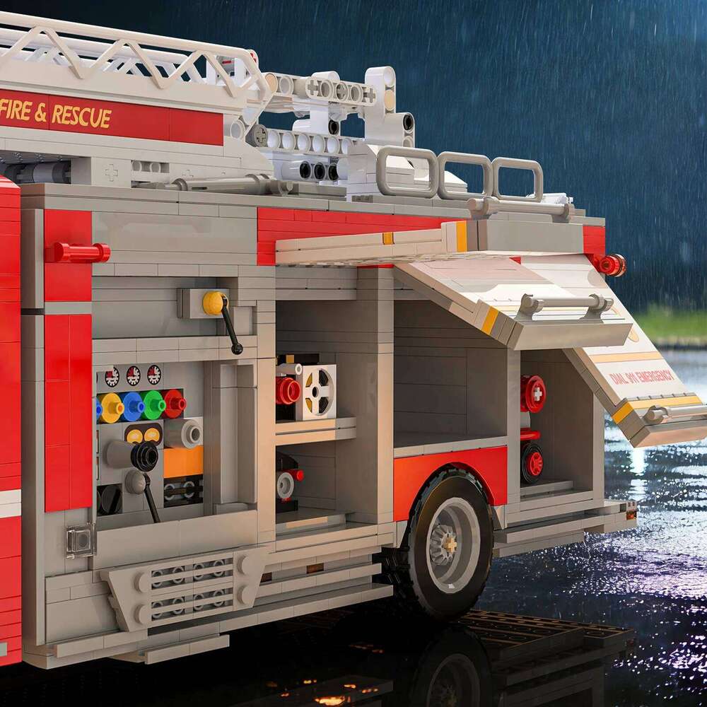 Fire Truck Elevated Water Tower Car Buildings Sets Technical Vehicle Modular Building Block Assembly Model Kit Gifts 3033PCS Z260306