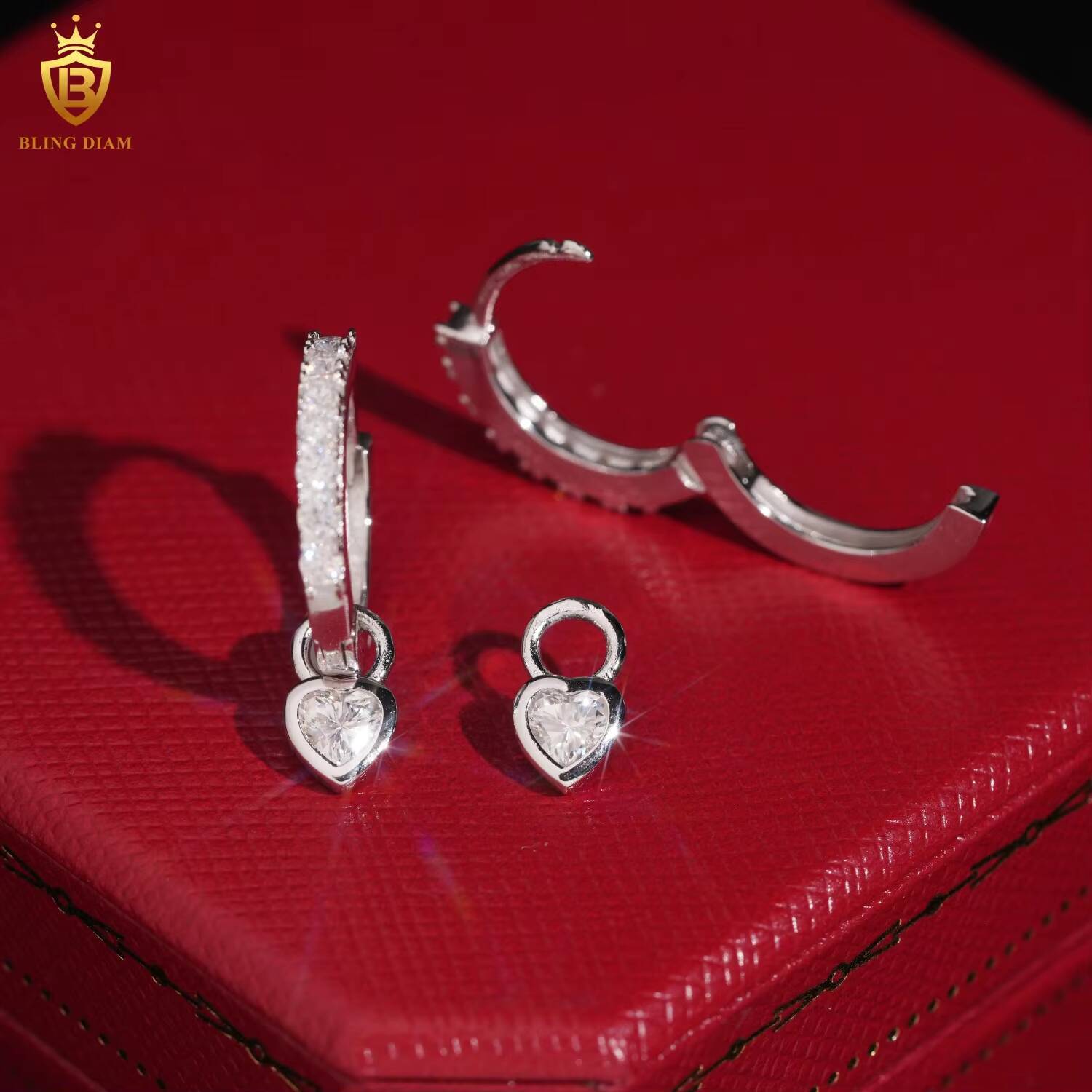 Luxury Jewelry 925 Stirling Silver Gold Plated Vvs Moissanite Pink Diamond Love Heart-Shaped Pink Earrings Hoop Cute