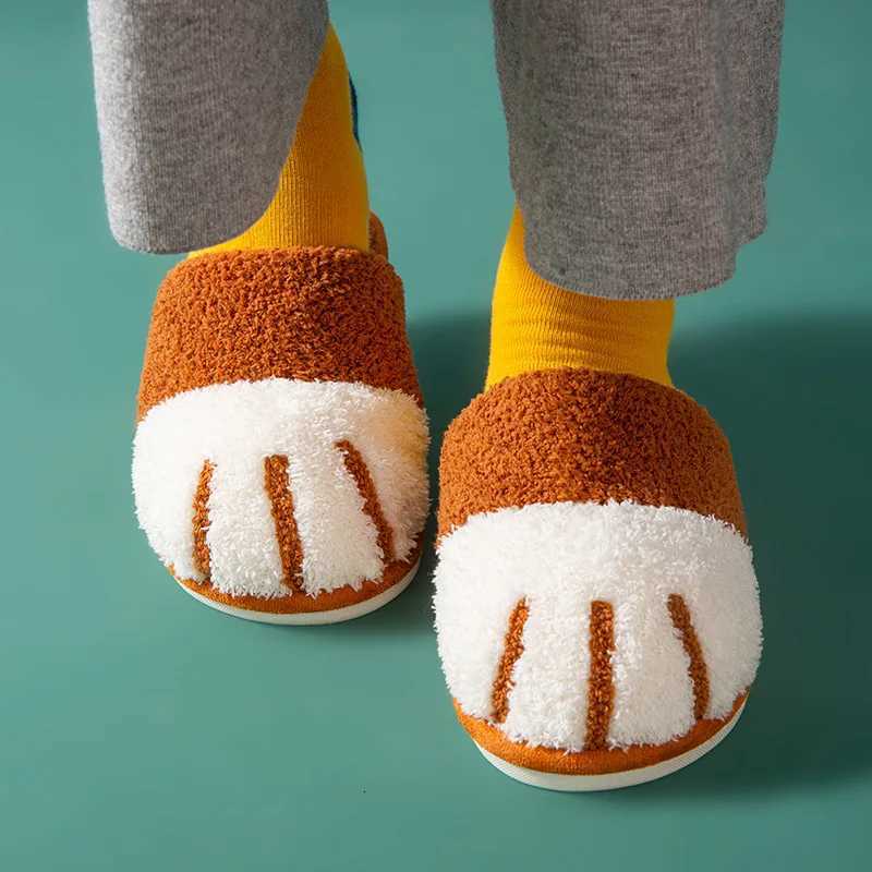 New Womens Winter Plush Slippers Cute Cat Paw Design Slippers Home Bedroom Indoor Shoes Mens Warm Comfortable Cotton Slippers S260305