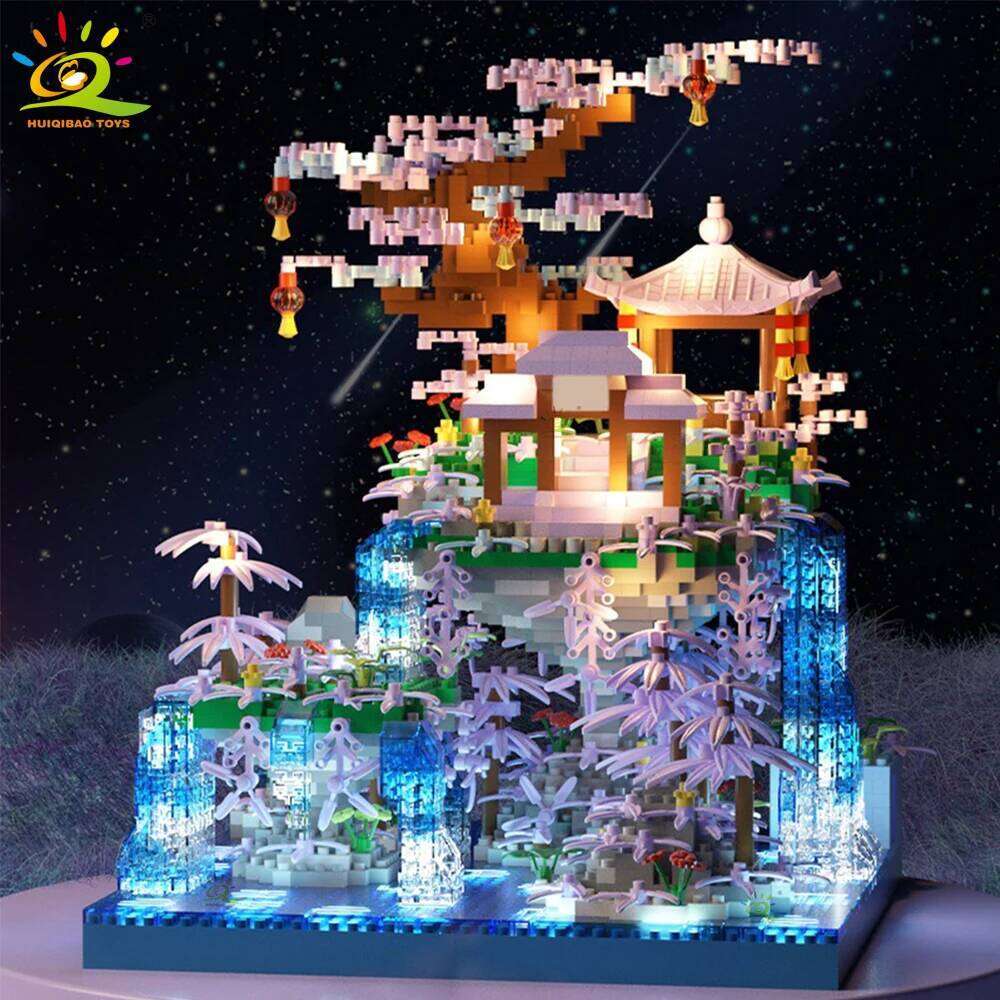 HUIQIBAO MOC Ancient Architecture Model Peach Blossom Castle Micro Building Block Assembly Diamond Brick Set Toys Children Gift Z260306