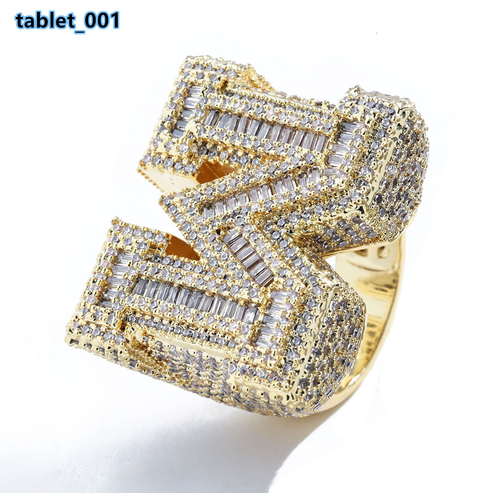 Fashion Hip Hop Ring Full Zirconia Letter M Ring Shinning Full Zircon Setting Brass Ring