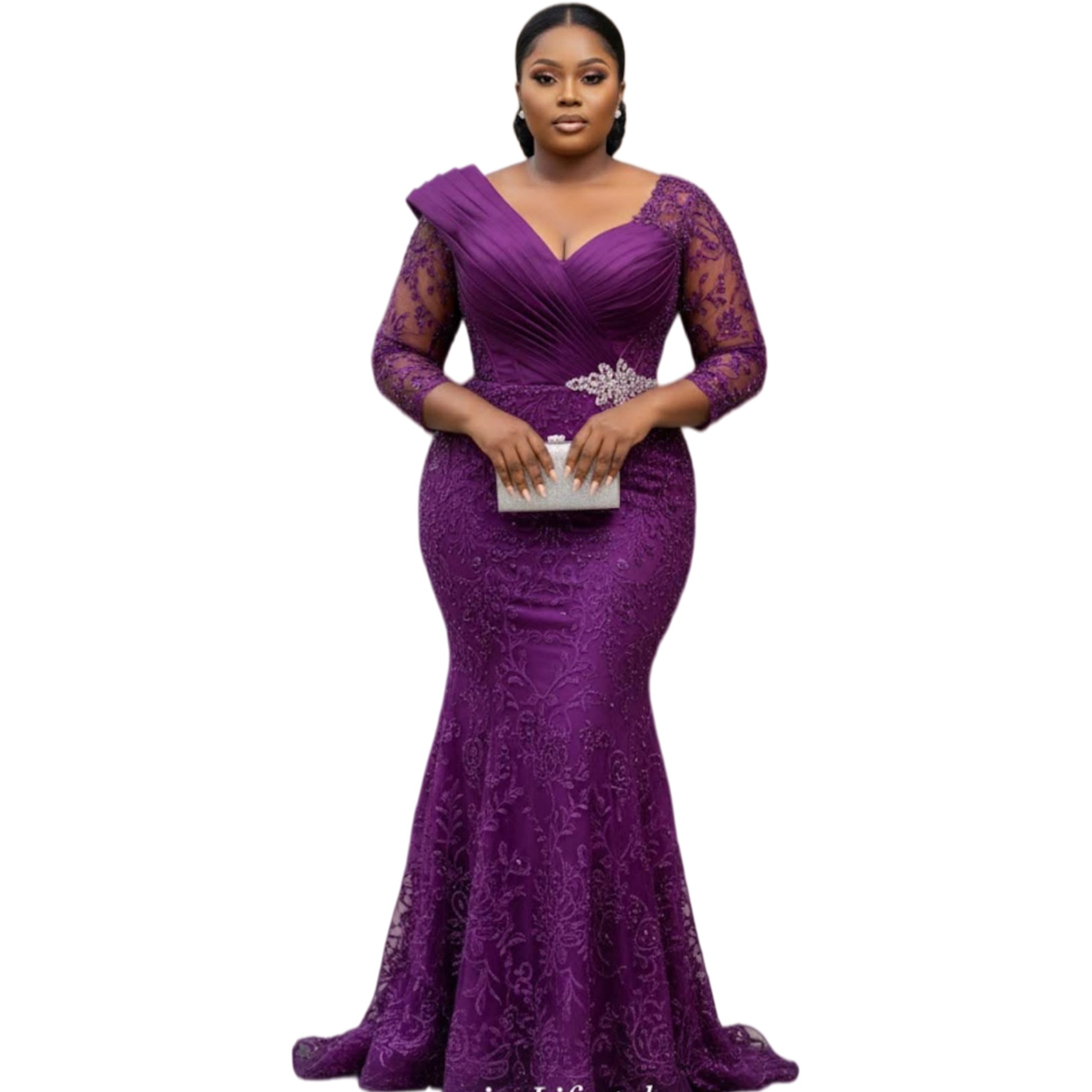 2026 plus size purple mermaid mother of bride dresses vneck lace full sleeves evening party mamas dress vintage 50s birthday wedding guest groom mothe