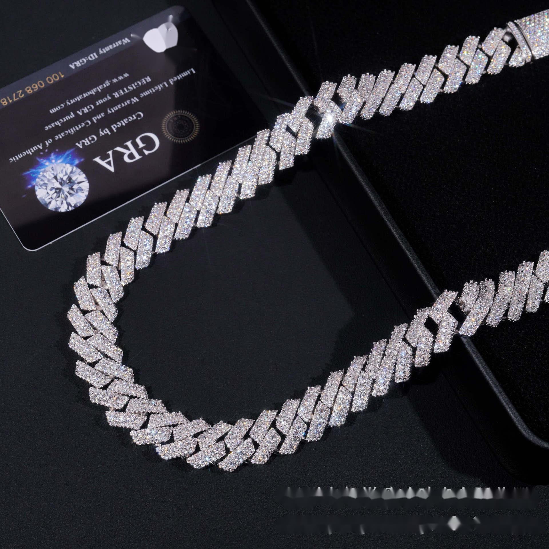 15mm Iced Hip Hop Cuban Necklace 925 Silver Inlaid with VVS Moissanite Fashion Jewelry Mens Cuban Chain