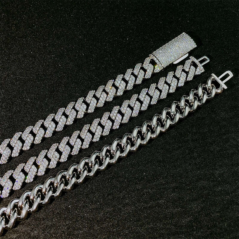 High-quality trendy Cuban chain 12mm double-row stone copper zirconia fully inlaid European and American fashion bracelet necklace accessory