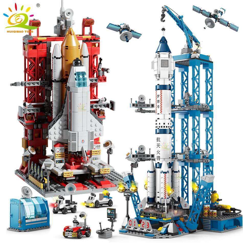 HUIQIBAO Space Aviation Manned Rocket Building Blocks With Astronaut Figure City Aerospace Model Bricks Children Toys for Kids Z260306