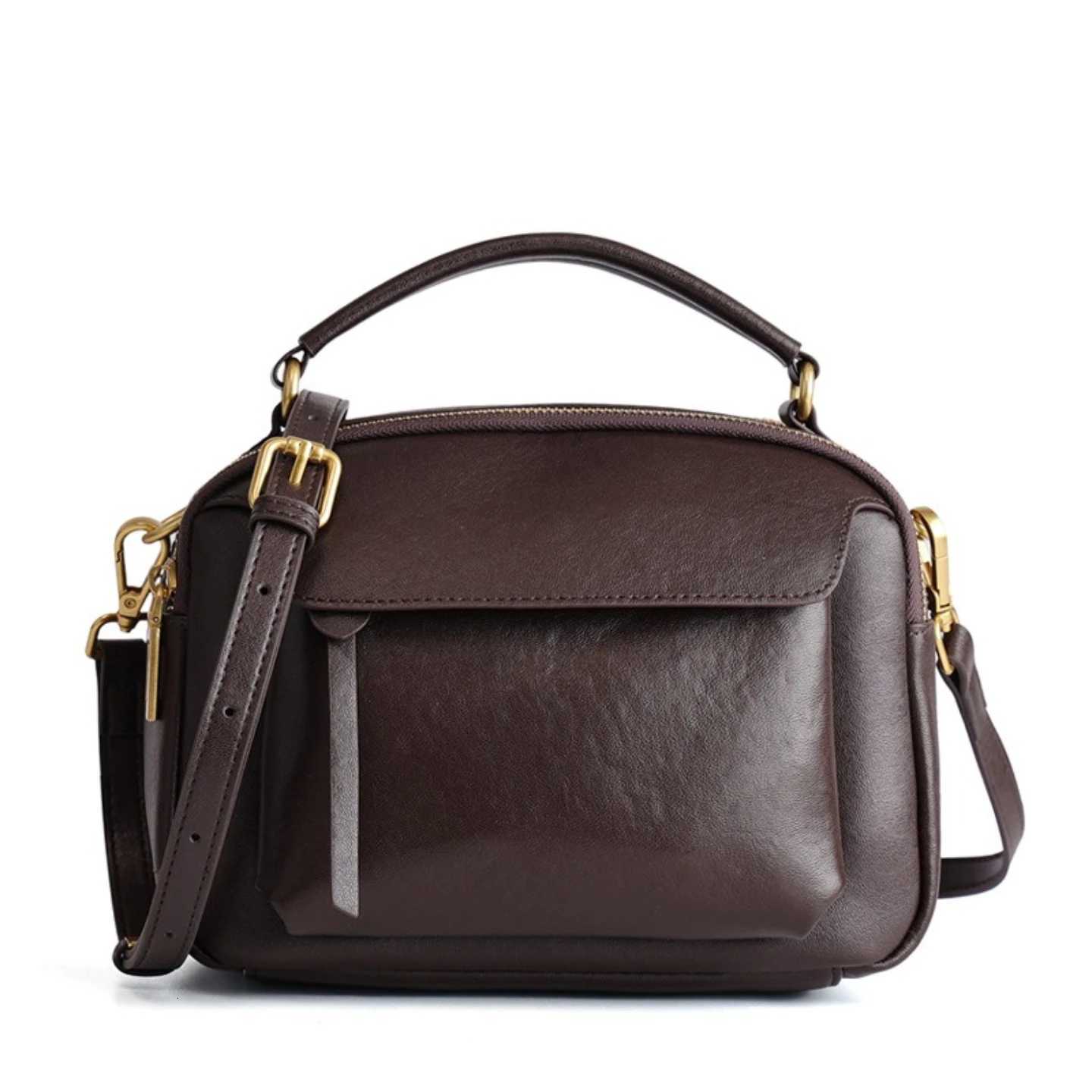 Genuine Leather Shoulder Bag for Women - Vegetable Tanned Cowhide Crossbody Bag Casual Commute Small Square Handbag H260306