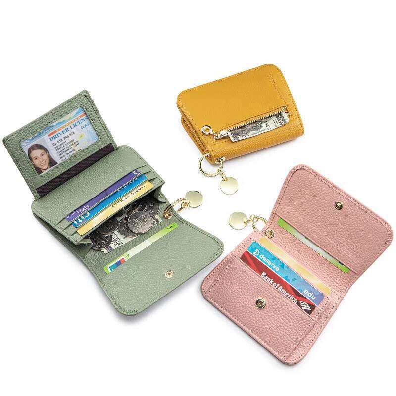Women Genuine Leather Slim TriFold Wallet Credit Card Holder With Zipper Coin Pouch, ID Window & Keychain C260304