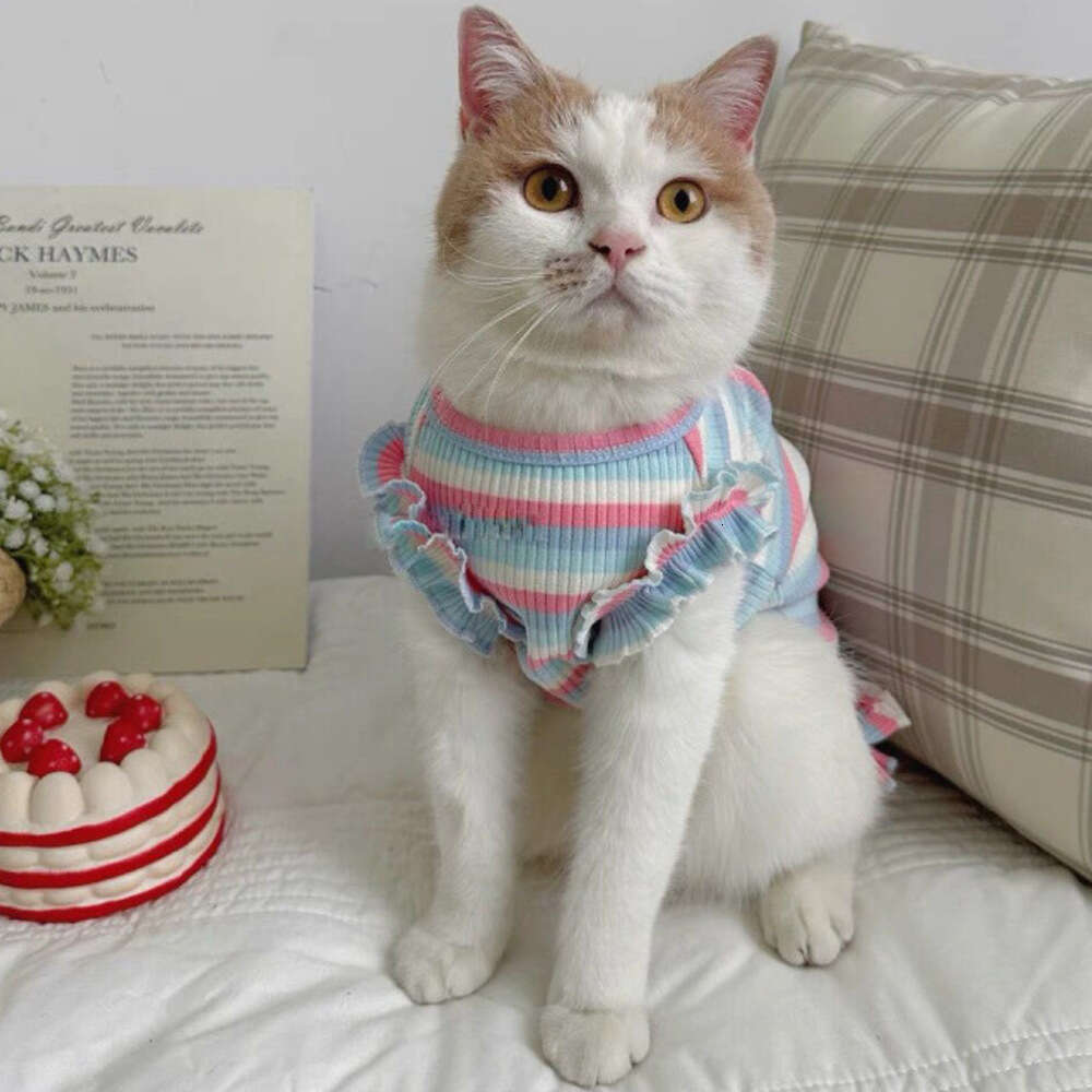 Summer Rainbow Striped Dog Cat Clothes, Thin Wear For Small Dogs, Puppies, And Kittens, Anti-Shedding Summer Vest Manufacturer Bamubi