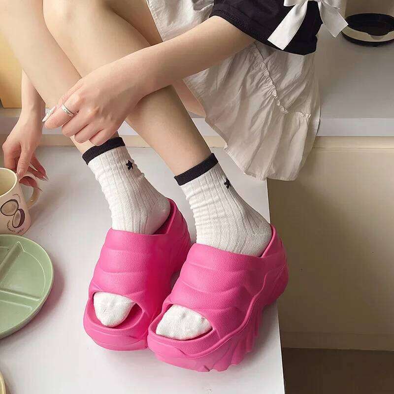 10cm Increased Wedges Slippers 2024 Summer Breathable Casual Platform Slides Shoes for Women Light Slip on Female Sandals