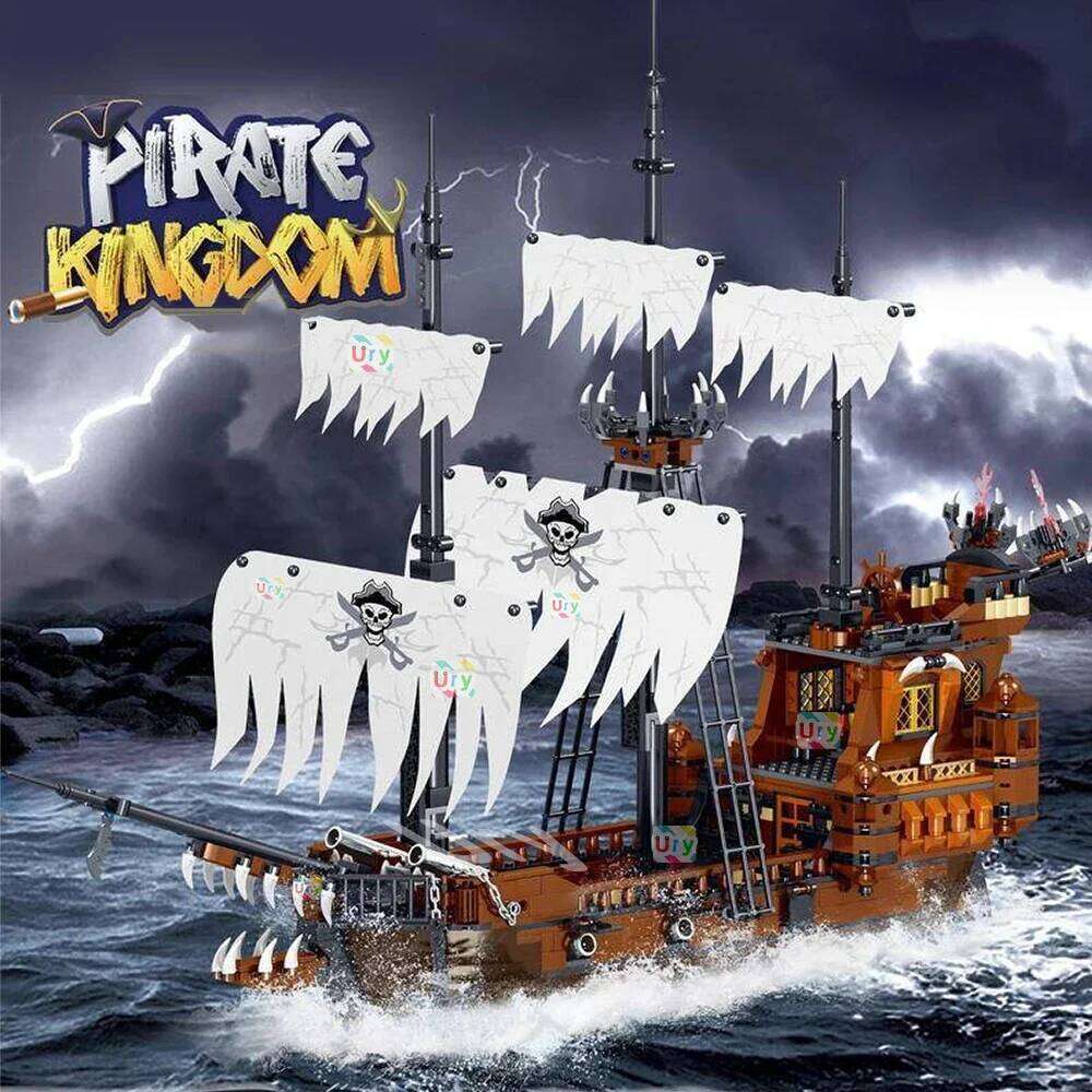 Pirates Ship Adventure Ideas Retro Red Black Boat Island Storm Vessel Flagship Movie Building Blocks Model Toy for Kid Xmas Gift Z260306