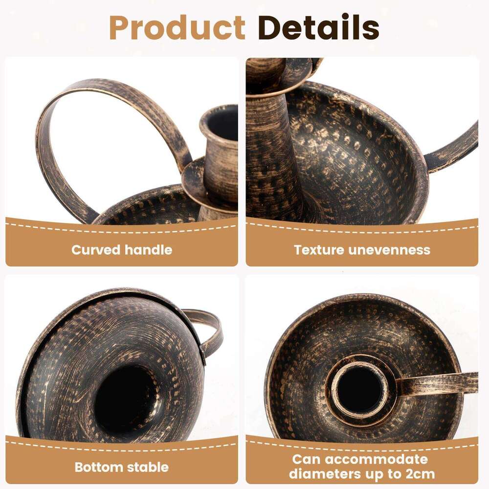 2Pcs Holder Iron Taper Candle Stand with Curved Handle Retro Candlestick Holders Decorative for Home Wedding Party XJ260305