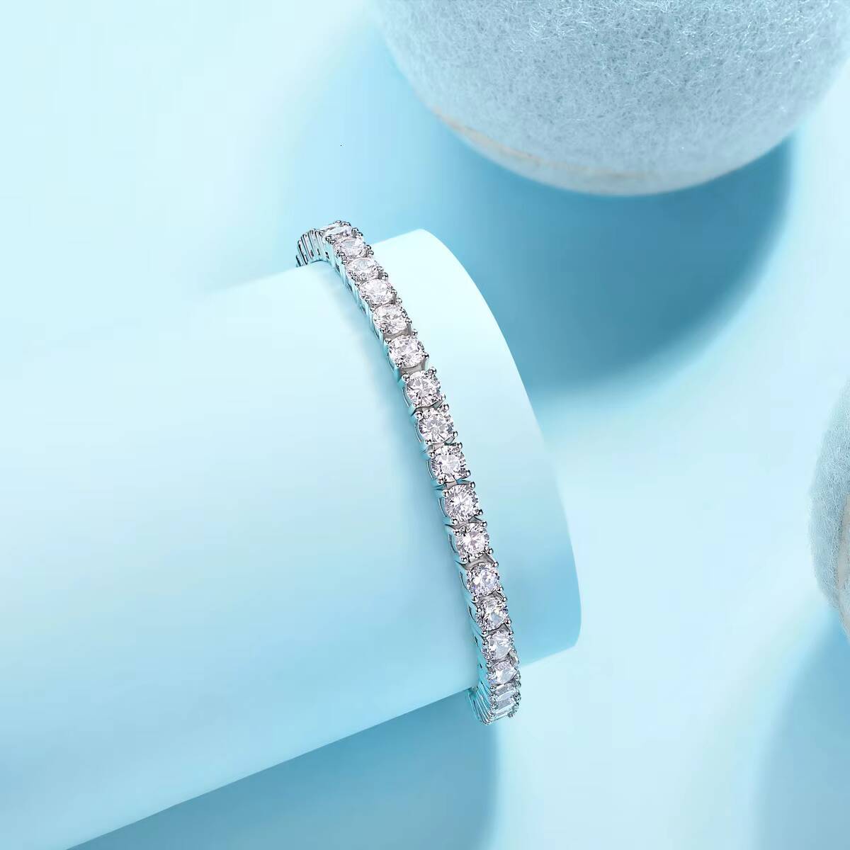 S925 Sterling Silver Four-Prong Moissanite Lobster Clasp Bracelet Customizable Single-Row Tennis Bracelet 18K Gold Plated Gift
