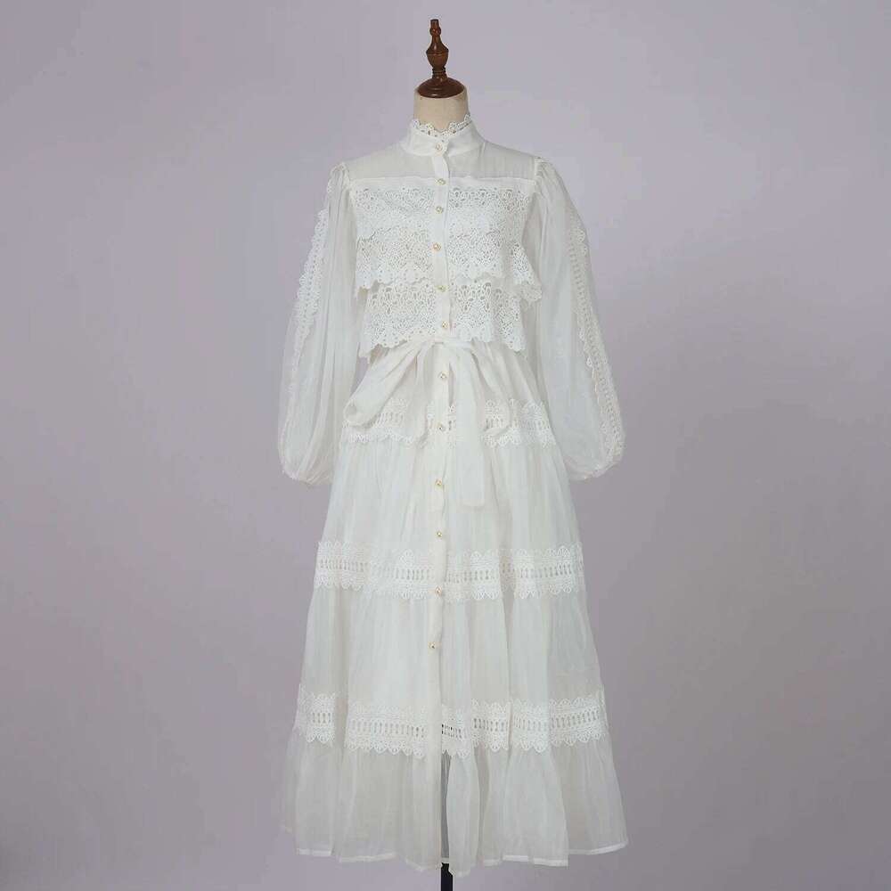 Luxury Long Dresses Women 2026 Spring Summer Embroidery Ruffle Lace Pearl Hollow Out Party Midi Dress Shirt Full Sleeve Vestidos Mdng260306