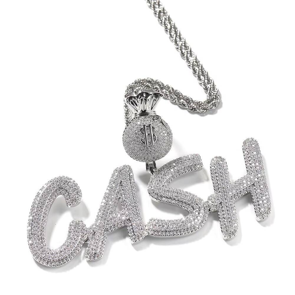 Custom Name Pendant Money Bag Hook Full of vvs moissanite Letter Necklace Bling Hiphop Jewelry
