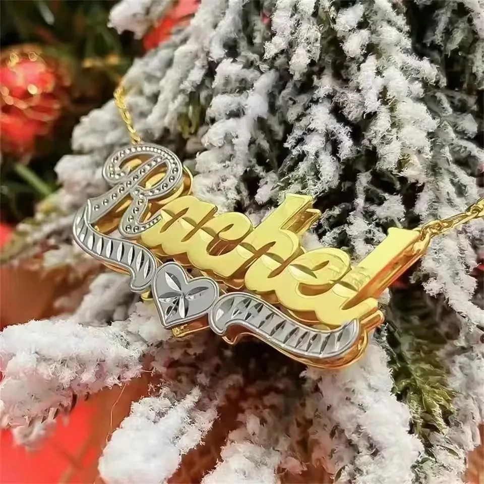 Necklace Customized Name Personalized 3D Necklaces Stainless Steel Jewelry Gifts For Women Custom Nameplate Double Color Plated 260302