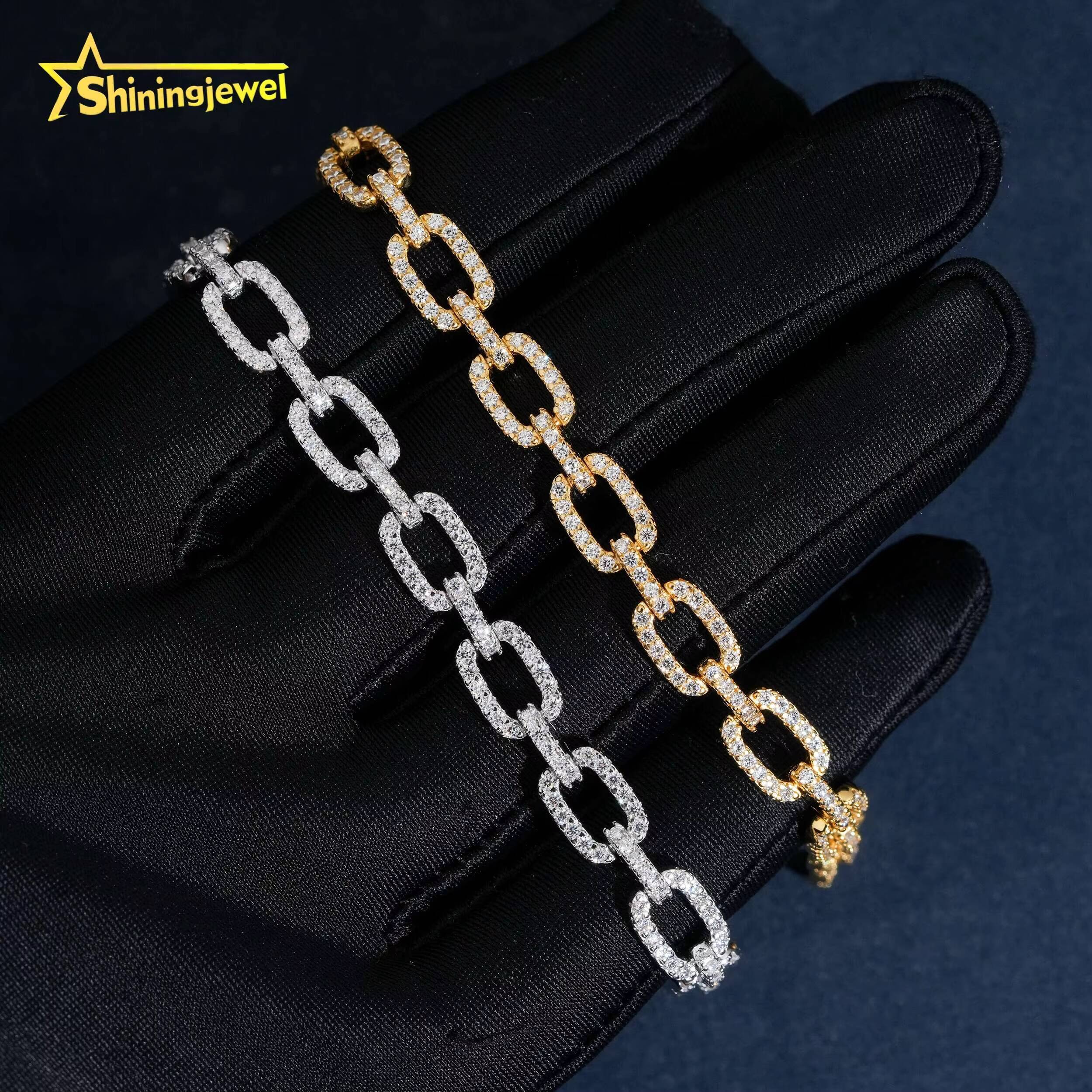 Hot Sale Moissanite Jewelry Sterling 925 Silver 7mm Iced Out Bracelet Link Chain VVS D Moissanite Hip Hop Jewelry Cuban Bracelet