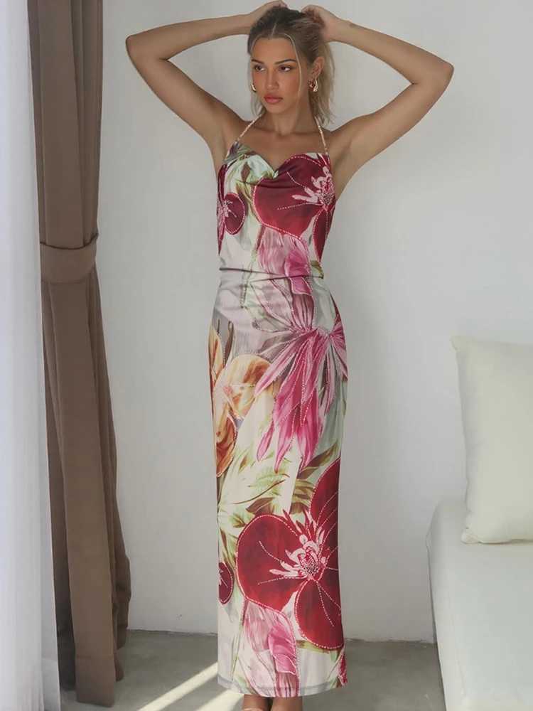 kliou Floral Print Women Dress Vacation Beach Style Suspendency Backless Halter Split Thin Vestidos Female Trend Attractive Wear X260306