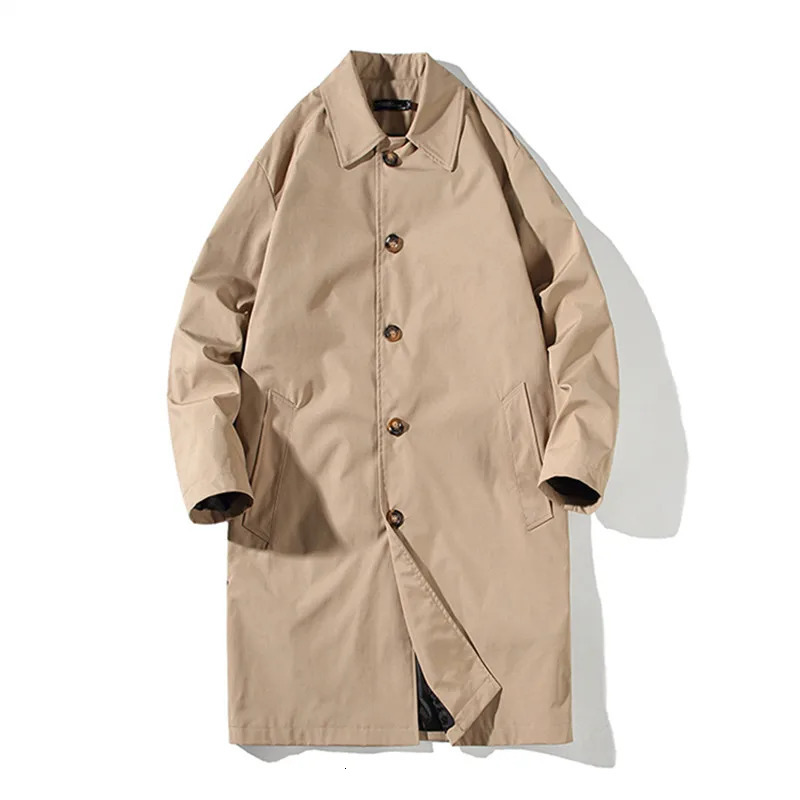 Spring Autumn Trench Men Fashion Oversized Jakcet Casual Windbreaker Mens Medium Length Turn Down Collar 260302