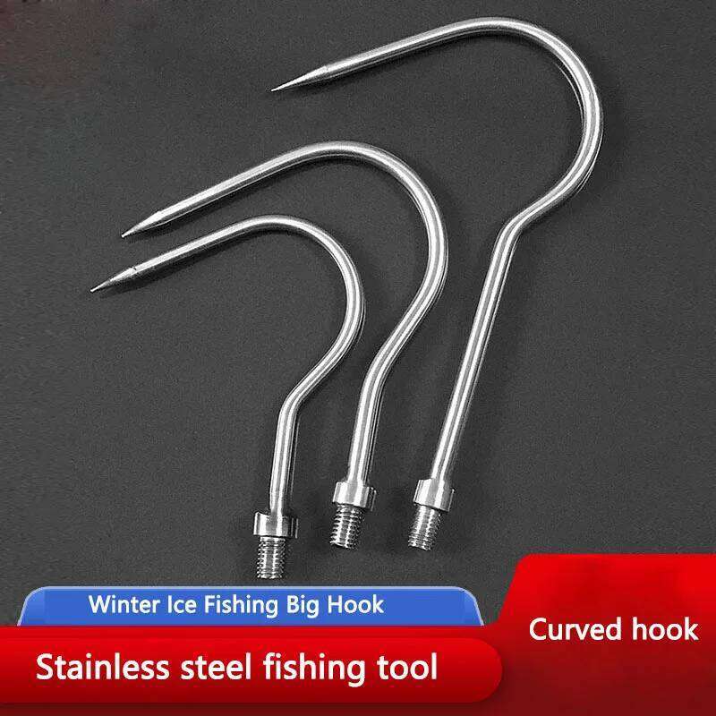 Winter ice curved large fishhooks stainless steel fishing no barbs anchor rolling hooks tools S260305
