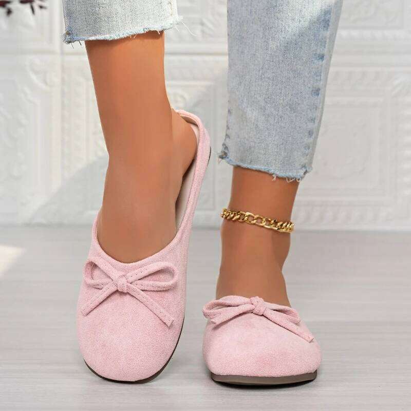 2026 new women's fashionable bow toe casual with soft soles comfortable and wear-resistant flat shoes
