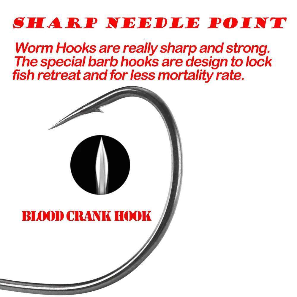 JOHNCOO 10pcs 4X Blood Carbon Steel Wide Crank Offset Fishhook Soft Worm Barbed Hook Carp Fishing Hooks Y260305