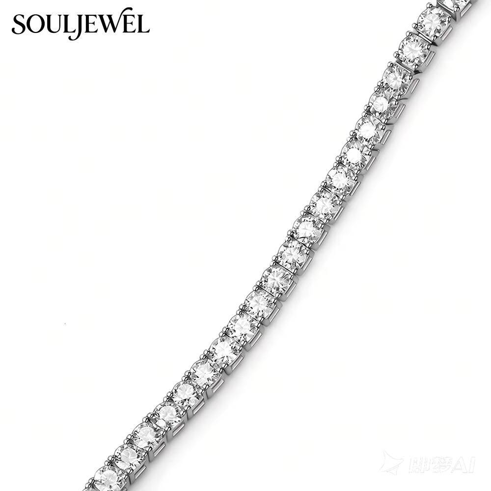 Unisex Moissanite Tennis Bracelet Sterling Silver Rhodium Plated Round Brilliant Cut Luxury Hip Hop Everyday Wear Jewelry