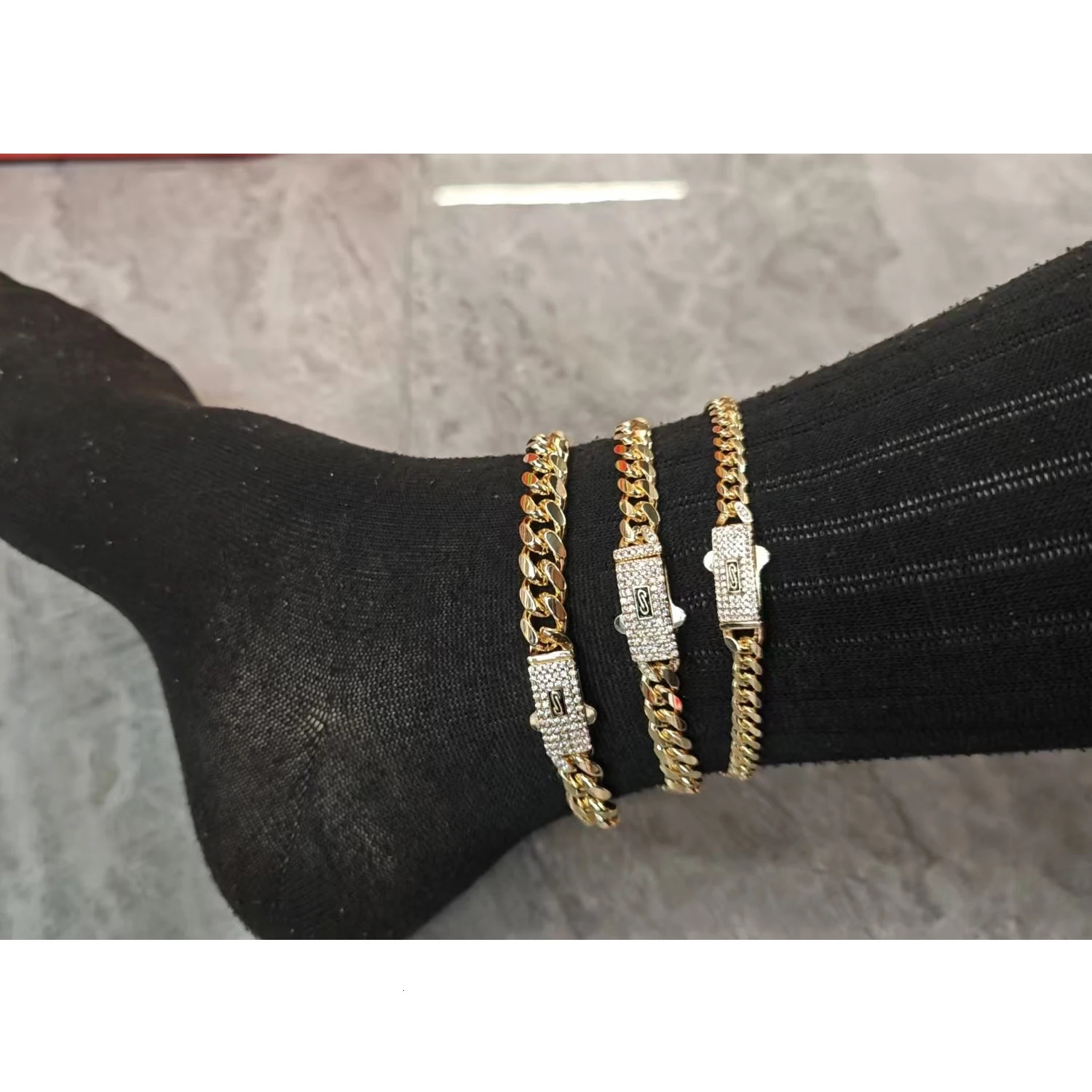 Unisex anklet one 14K plated brass Monaco series 23cm/25cm foot jewelry 260304