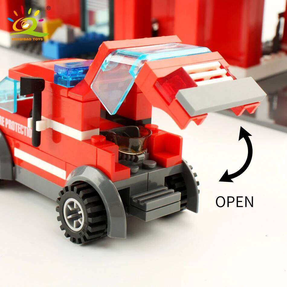 HUIQIBAO 756pcs Fire Station Model Building Blocks Truck Helicopter Firefighter Bricks City Educational Toys For Children Gift Z260306