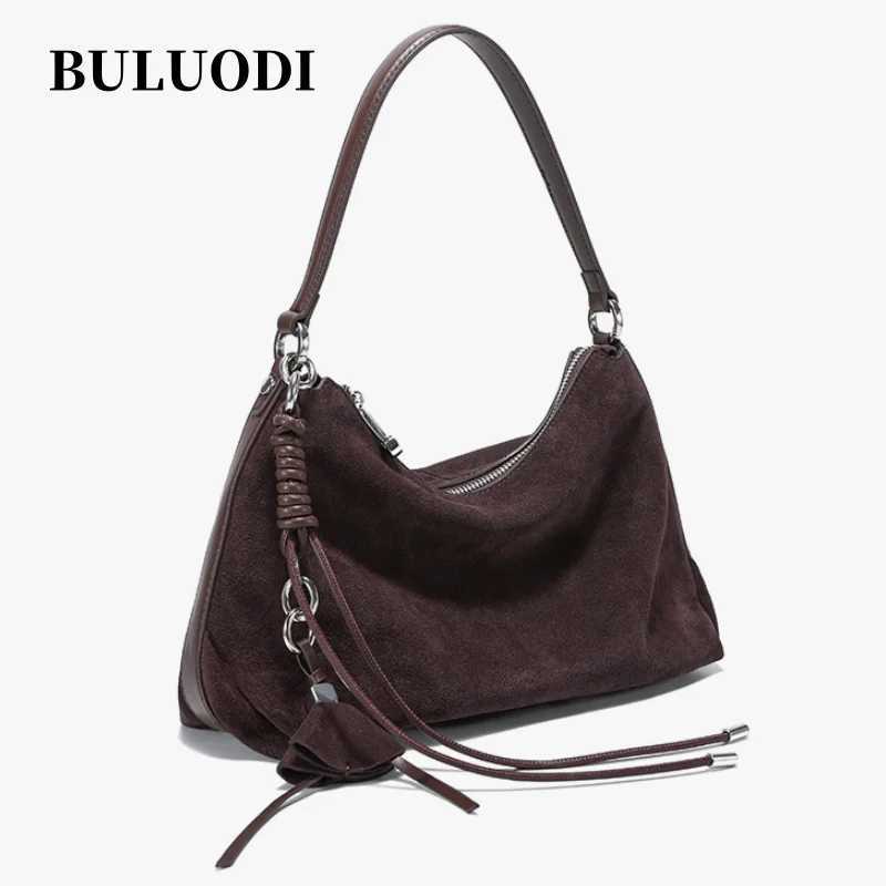Frosted Genuine Leather Handbag 2025 Winter Womens Natural Suede Leather Shoulder Bag Large Capacity Commuter Tote Bag H260306