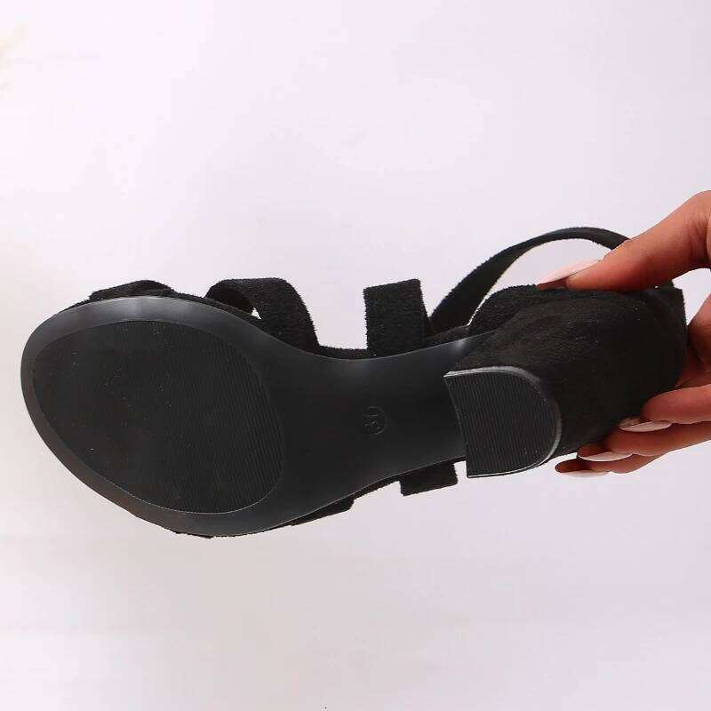2025 Summer Women's New One Word Buckle Casual Black Simple Style High Heel Sandals